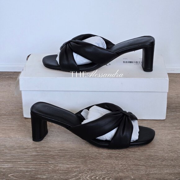 Quince Italian Leather Twist Mid Heel Mule Black Size 8 New In Box MSRP $79.90 - Picture 1 of 16